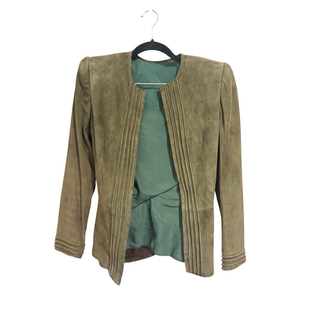Valentino Boutique Vintage Olive Green Suede Jacket IT Sz 42 Authenticated - Picture 6 of 12
